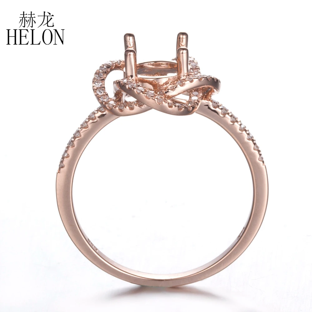 

HELON Solid 14K (585) Rose Gold Real Natural 0.3ct Diamonds Round Cut 6-7.5mm Semi Mount Fine Jewelry Engagement Wedding Ring