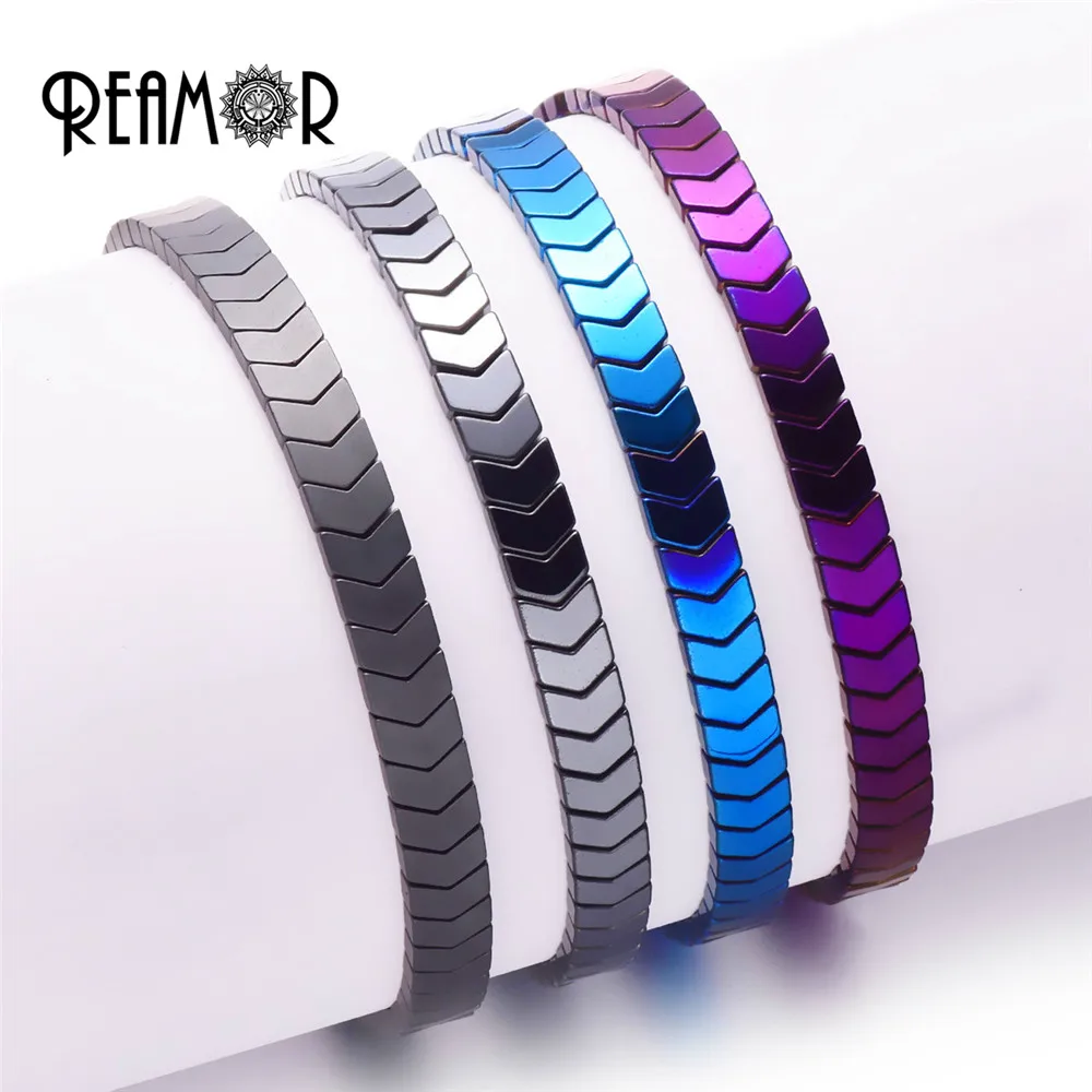 REAMOR 5 шт. гематит камень браслет для мужчин и женщин модные ювелирные изделия