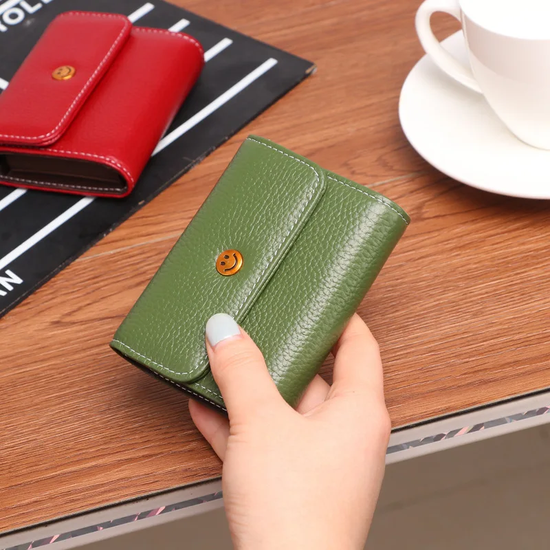 Smiley green Маленький женский кошелек, короткий клатч, Rfid, кредитный держатель для карт, Дамский кошелек для монет, кошелек из натуральной кожи, женский кошелек, карман для денег - Цвет: Smiley green