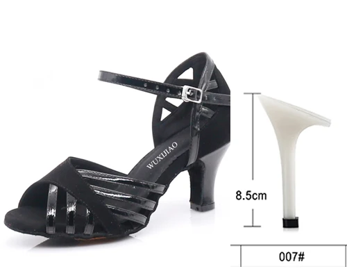 black heel 8.5cm WUXIJIAO танцевальная обувь для латиноамериканских женщин ПУ+ замша Сальса Танцевальная обувь блестящая Профессиональная Обувь для танцев бальные мягкие туфли - Цвет: black heel 8.5cm