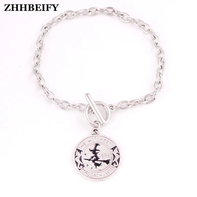 OT Bracelet Прямая Модный ведьминский кулон Magick amulet Salem Witch 1692 Moon Cat метла с кожаной цепочкой кулон ожерелье - Окраска металла: OT Bracelet