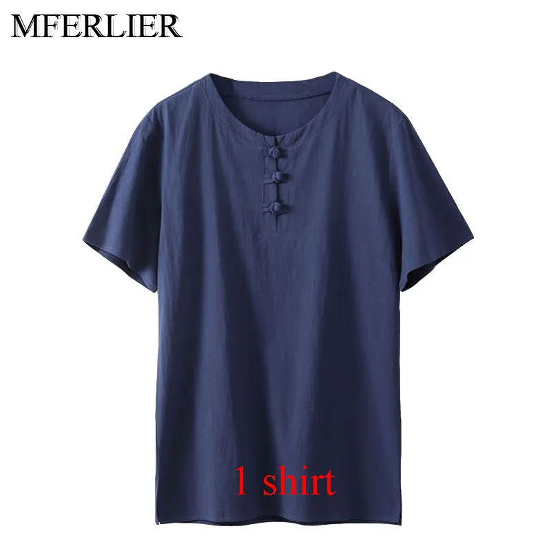 Blue 1 shirt MFERLIER Летняя мужская рубашка 5XL 6XL 7XL 8XL 9XL 10XL бюст 157 см размера плюс льняная рубашка большого размера с брюками мужские 5 цветов - Цвет: Blue 1 shirt