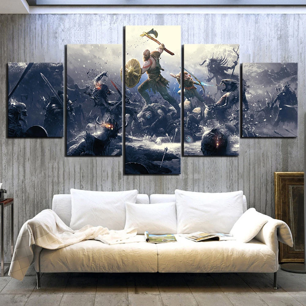 Настенное искусство модульные картины на холсте 5 панелей Kratos God Of War Game Декор для