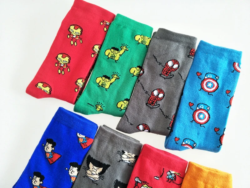 Комиксов носки Avengers мультфильм Капитан Америка гольфы до колен; Тора, Халка герой Железный человек Косплэй носки унисекс, 1 пара