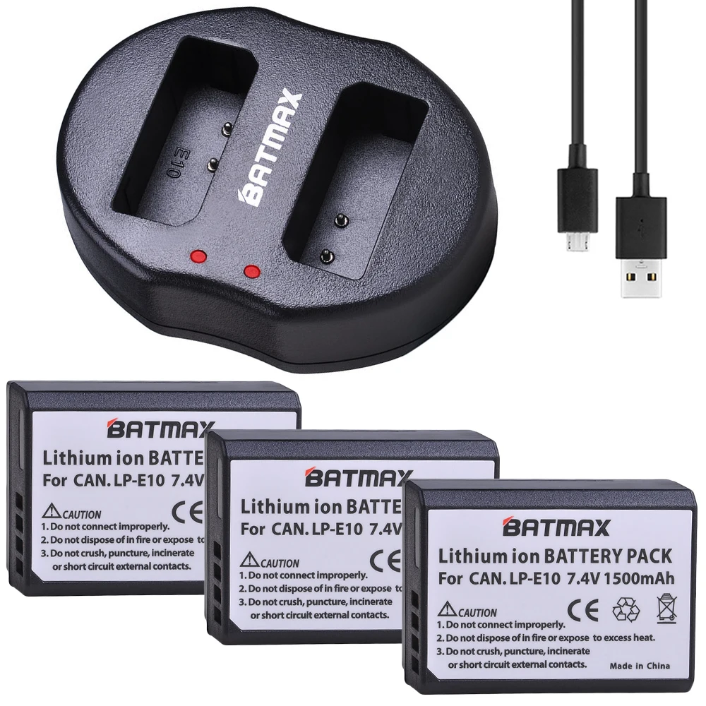 

3X LP-E10 LPE10 LP E10 Batteries + USB Dual Charger for Canon EOS Rebel T3, T5, T6, Kiss X50, Kiss X70, EOS 1100D, EOS 1200D