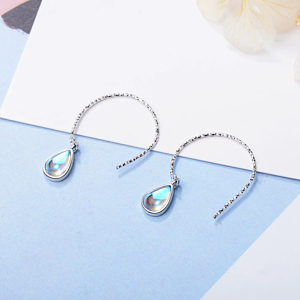 Женские серьги капельки с лунным камнем|Серьги-подвески| |