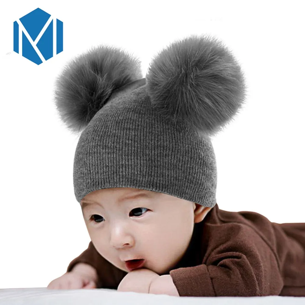 Шапка-бини для маленьких детей детская теплая шапка с помпоном женская зимняя