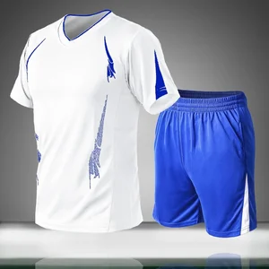 Мужской спортивный костюм, повседневный летний однотонный костюм из двух предметов, футболка и шорты, спортивная одежда, спортивный костюм для бега, быстросохнущий, 2020