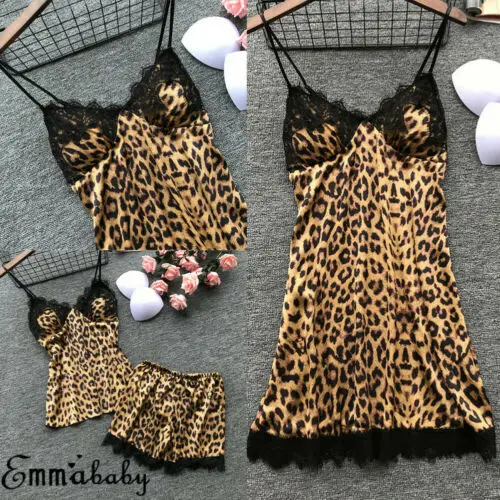 Женское сексуальное атласное кружевное нижнее белье с леопардовым принтом Babydoll