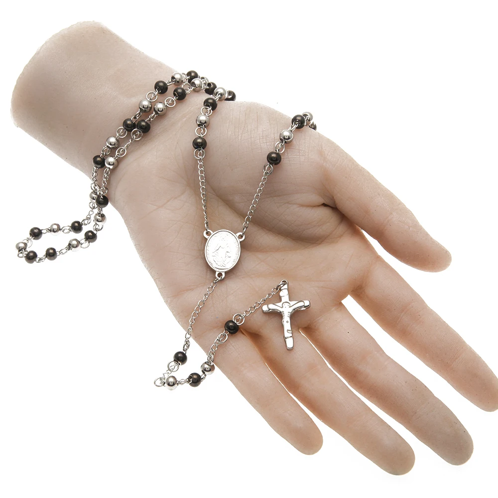 Новый католический религиозный черный серебряный цвет четки из бусин ожерелье