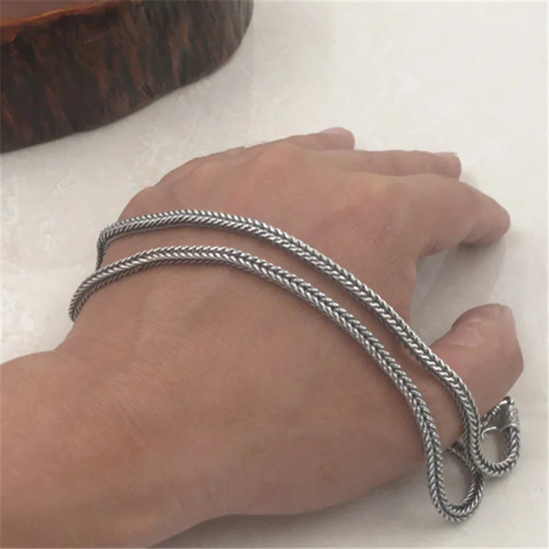 Solid Sterling Silver 925 Woven Chain Necklace Men 4mm Square Chunky Fashion Cool Thai Mens Jewelry Oxide | Украшения и