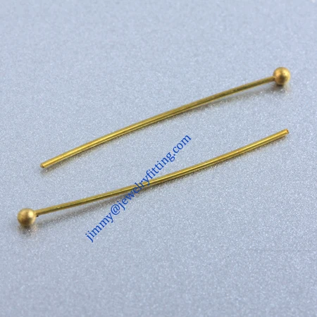 Jewelry Making findings Raw brass metal Ball head Pins Ball pins wholesale 0.6*30mm with 2mm beads shipping free