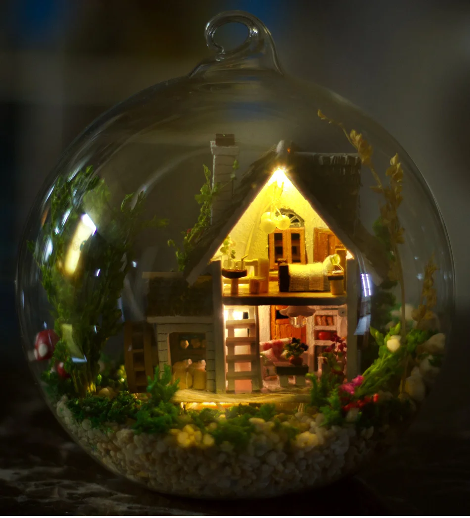 DIY деревянный дом Miniaturas с мебели DIY Миниатюрный лесной домик кукольный домик стеклянный шар игрушка для детей девочек подарок на день рождения
