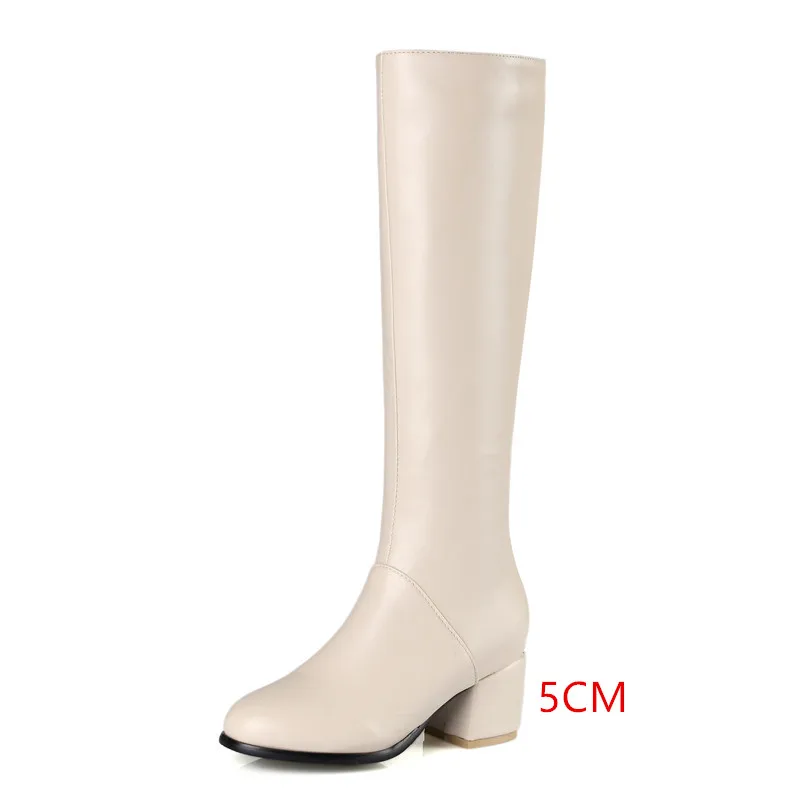 beige single Большие размеры 34-43; женские сапоги до колена; женская обувь на толстом высоком каблуке; женские зимние сапоги; обувь на платформе на молнии с пряжкой и ремешком - Цвет: beige single