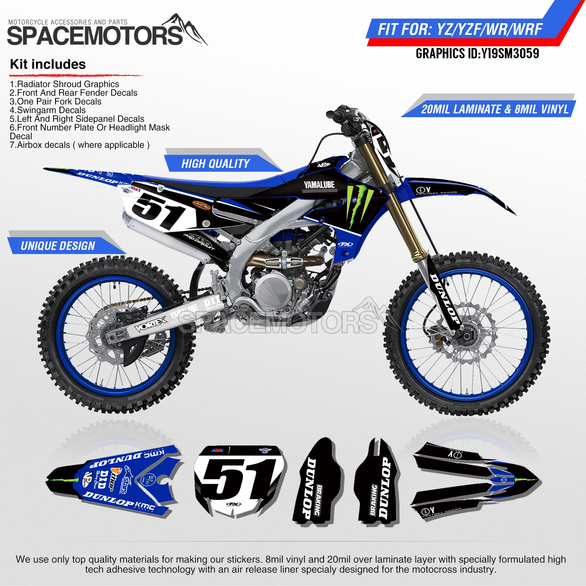 Motospace графика команды на заказ Фоны наклейки 3m для YAMAHA YZF250FX 14 18 YZF250 2019 YZF450 17 19