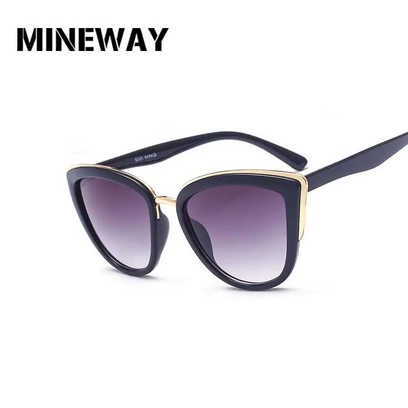 Женские солнцезащитные очки с большими линзами MINEWAY черные кошачий глаз