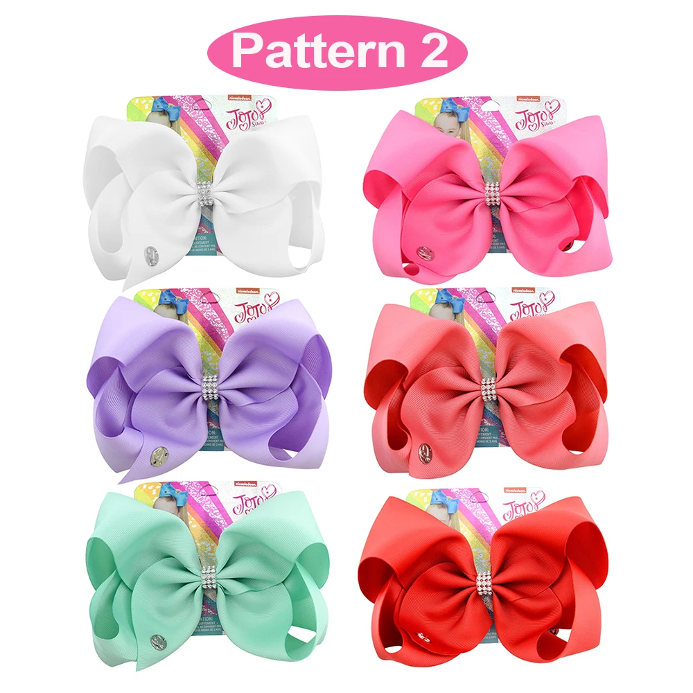 " Jumbo JOJO твердые девушки Луки для волос Стразы Grosgrain ленты Hairbows бутик клип головной убор бант Детские аксессуары для волос