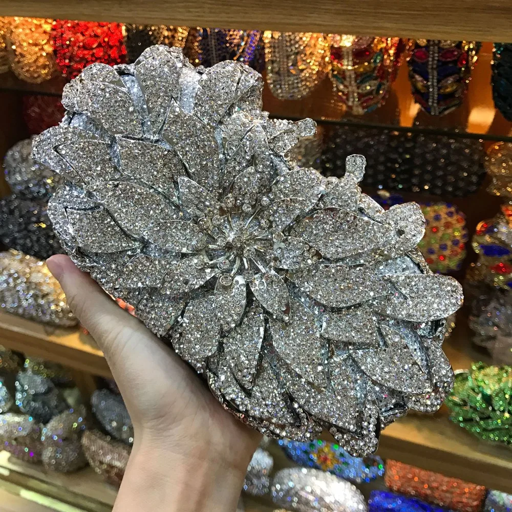 Ажурный серебристый мини-клатч Minaudiere свадебные женские сумочки с кристаллами