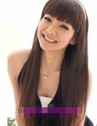 free shipping****^^ NEW USPS to USA New Long Dark Brown Straight Neat Bang Wig w00582 |