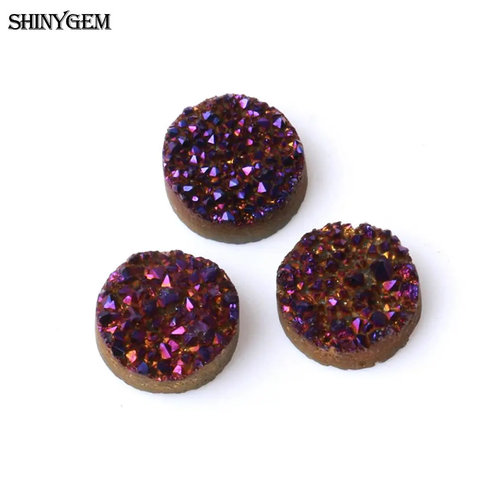 ShinyGem 12 мм Круглый камень друзы кабошон для колец минеральный кристалл кабошон натуральный камень бусины для рукоделия ювелирных изделий - Цвет: Purple