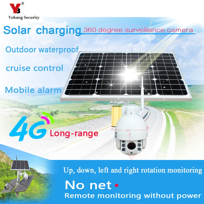 

Yobang 720P Солнечная силовая камера видеонаблюдения с функцией Обнаружения Движения Onvif беспроводная Wifi наружная ip-камера Поддержка 3G/4G SIM