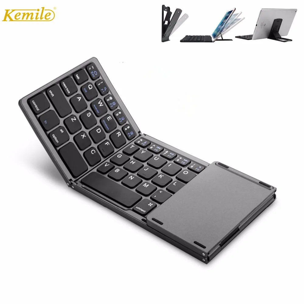 

Kemile Portable Twice Folding Bluetooth Keyboard BT Wireless Foldable Touchpad Keypad for IOS/Android/Windows ipad Tablet