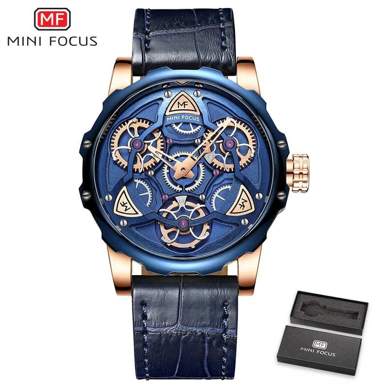 MINIFOCUS мужские часы люксовый Топ бренд милитари, спортивные кварцевые часы мужские 3D Циферблат Водонепроницаемые кожаные часы Relogio Masculino
