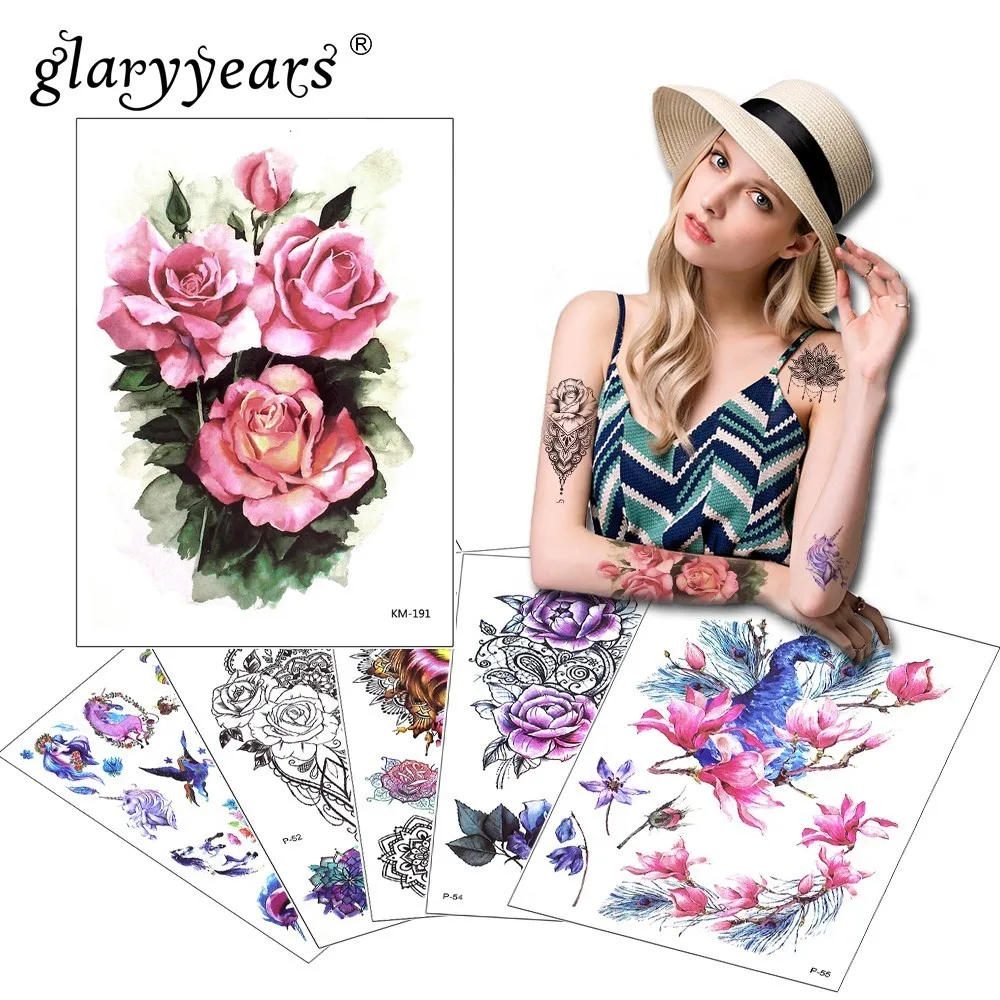 Временная тату-наклейка Glaryyears 1 лист цветок животное искусственная татуировка