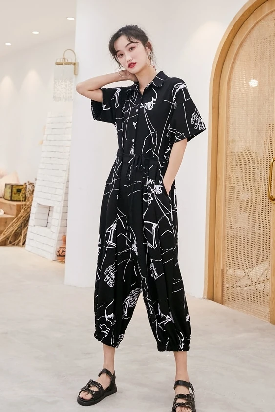 Женский комбинезон LANMREM Свободный с коротким ворсом и отложным воротником длиной