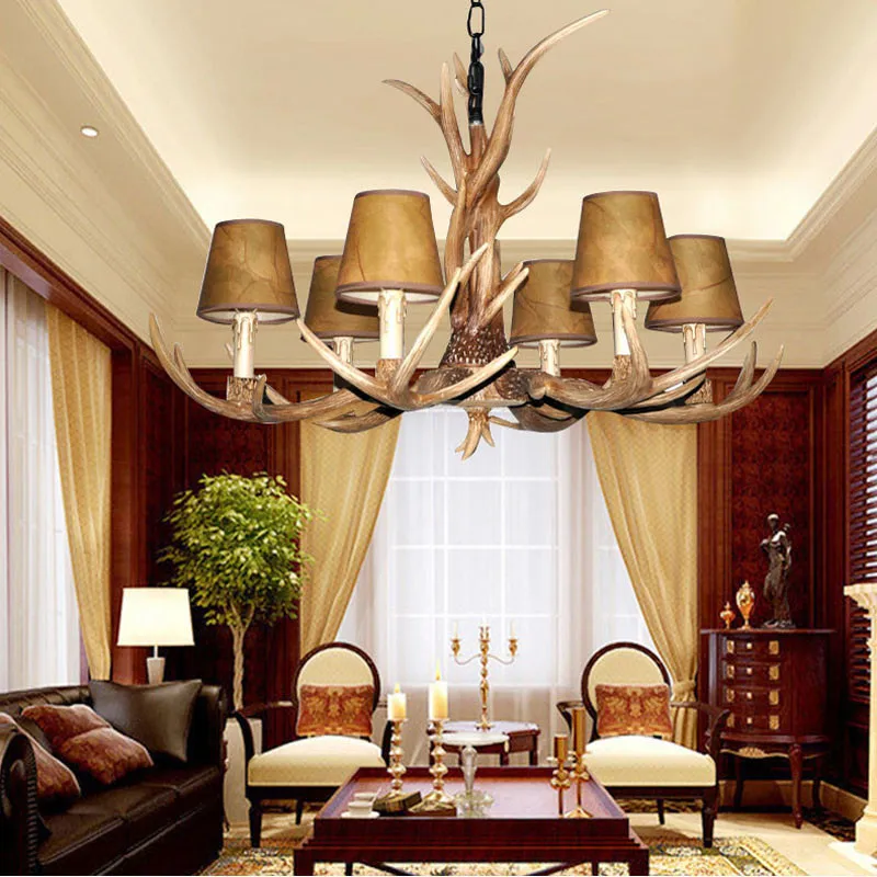 

Europe Country 4/6/8/10 Heads living room antler chandelier American Retro kitchen Fixture resin deer horn candle chandeliers