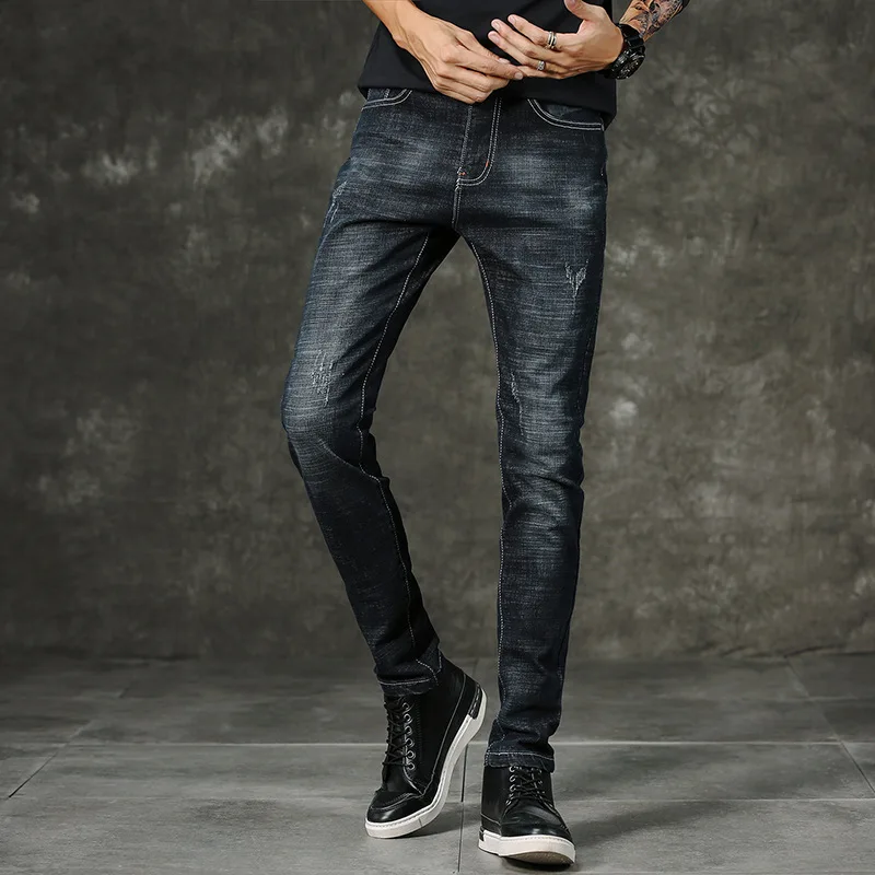 Новинка 2018 мужские джинсы на осень и зиму модные облегающие длинные джинсовые