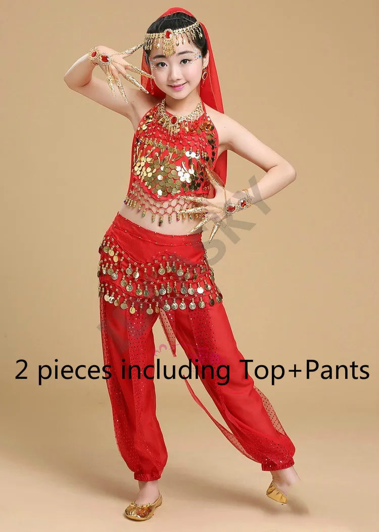red 2pcs Детский костюм для восточного танца, костюмы для восточных танцев, одежда для танца живота, индийские костюмы для девочек, для взрослых - Цвет: red 2pcs