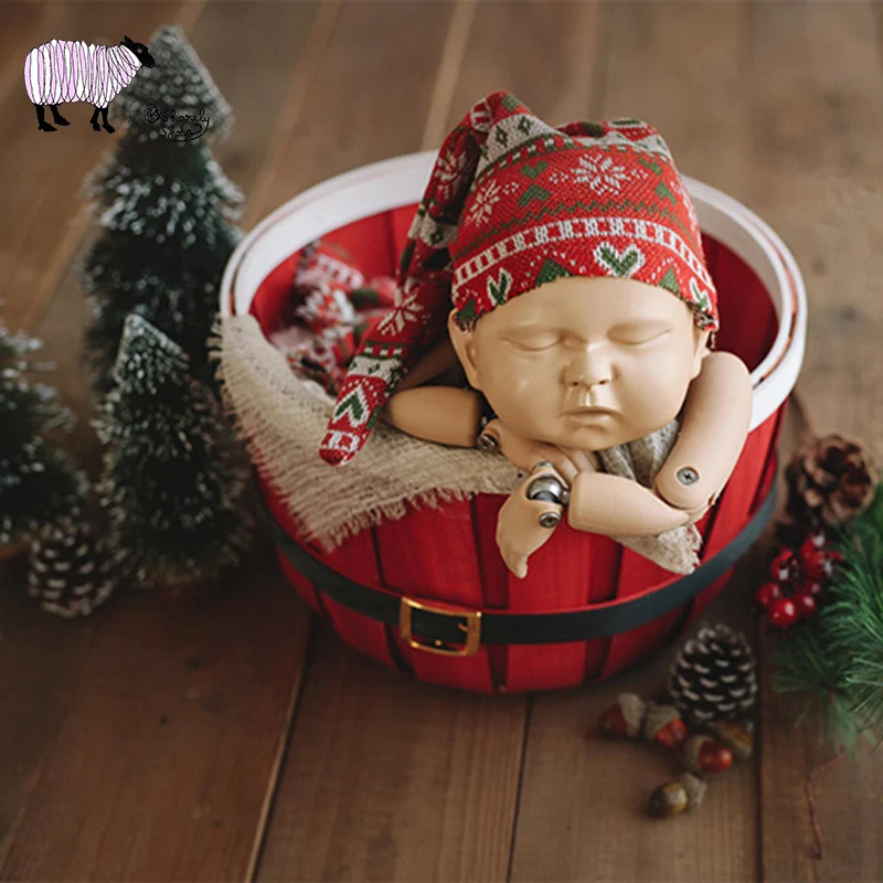 Красная Рождественская корзина для фотографий новорожденных Деревянная детская