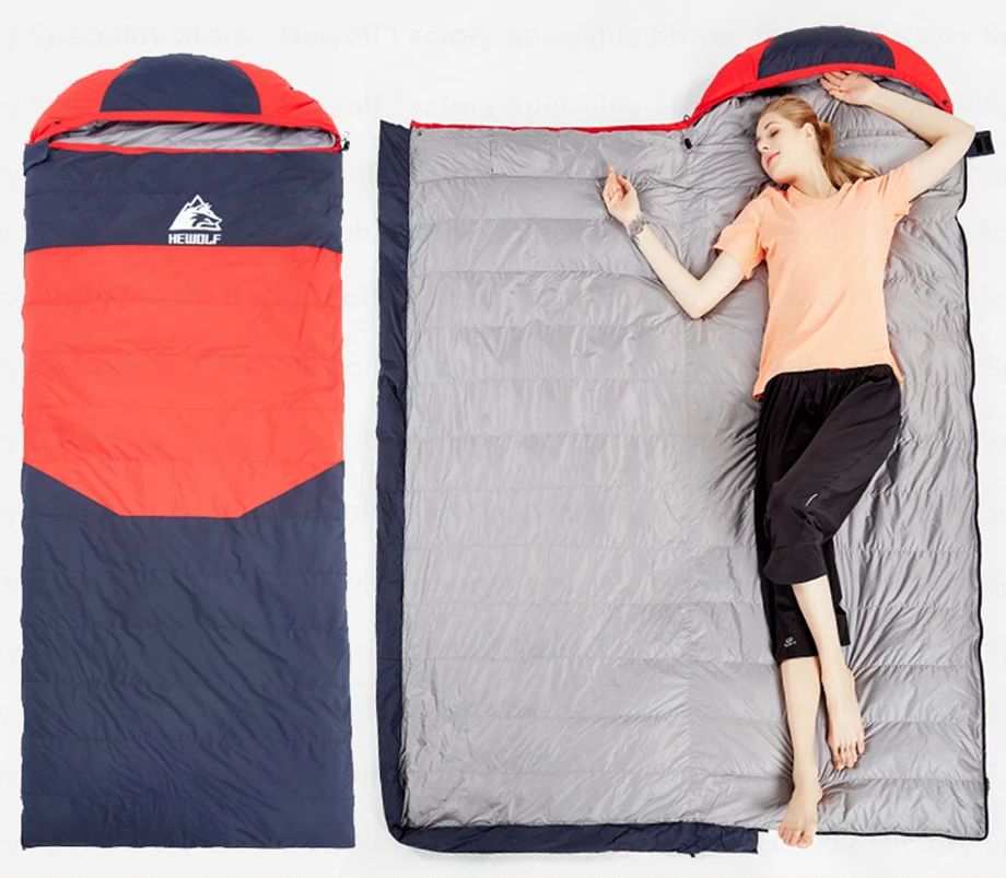 

Hewolf Camping Winter Splicing Envelope 1500g Duck Down Sleeping Bag Outdoor Hiking Warm Sleeping Bag saco de dormir uyku tulumu