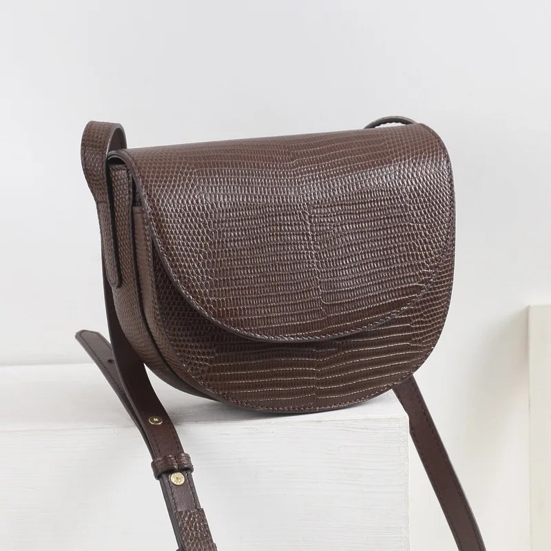 Coffee Brown Натуральная кожа, Ретро стиль, ящерица, седло, лоскут, через плечо, сумка через плечо, женские сумки, натуральная телячья кожа - Цвет: Coffee Brown