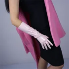 Женские лакированные кожаные перчатки длиной 40 см, искусственная кожа, зеркальная ярсветильник-розовая вишневая пудра QPFH40