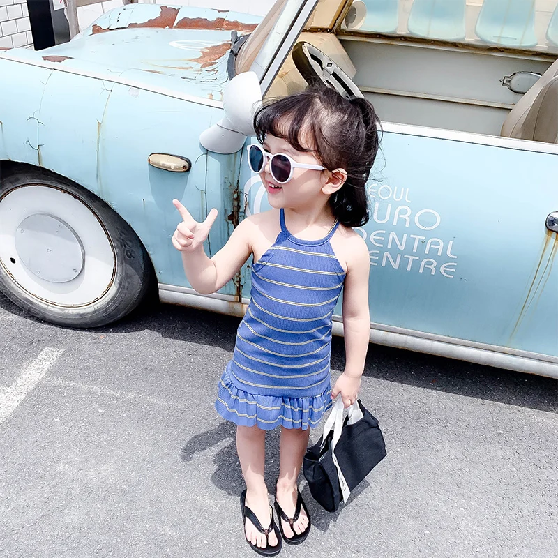 Cute Girls Summer Beach Striped Dress Fine Threaded Kids Beautiful Birthday Toddler Girl Clothes Dresses Baby 2 3 4 5 6 Y | Детская