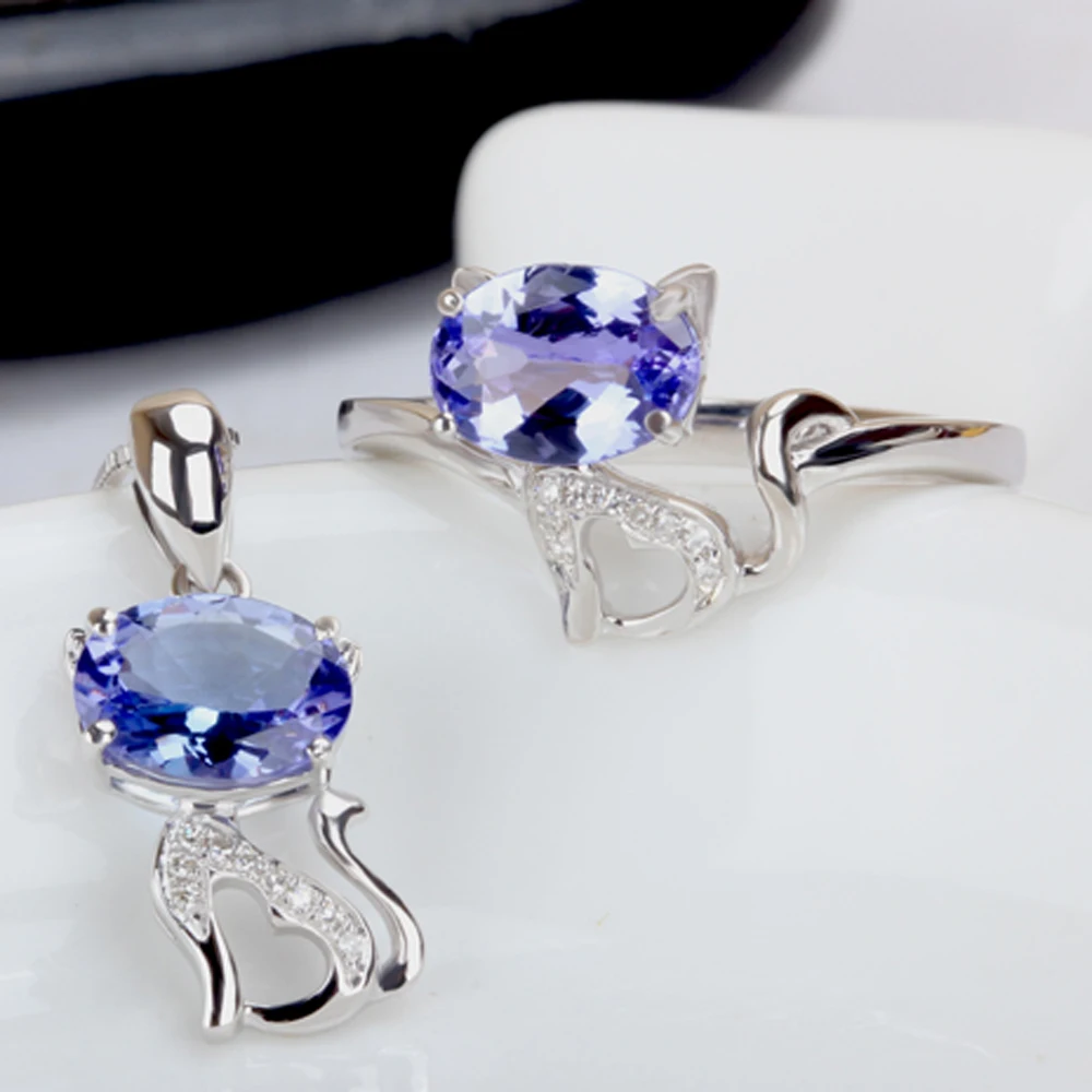 Подвеска из серебра 9 к с голубым танзанитом и котом|gift for girlfriend|fine jewelrygift gifts |