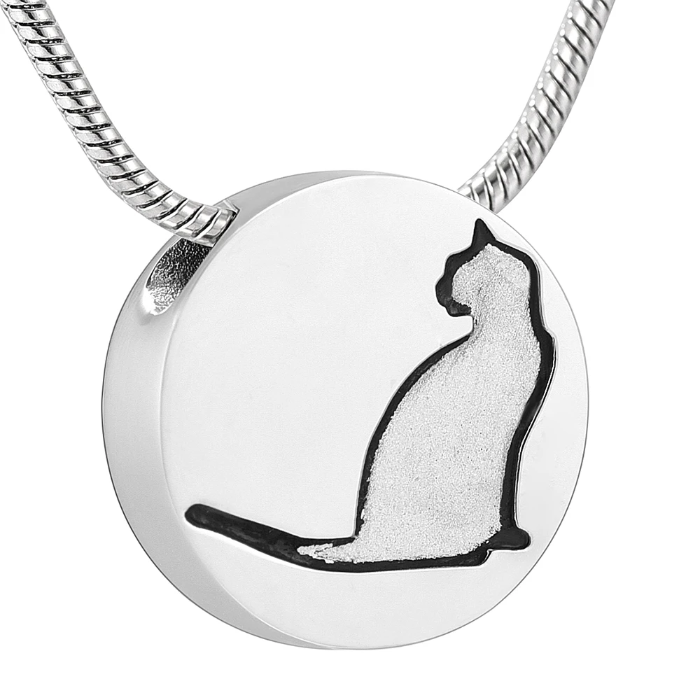 

IJD10735 Round Cute Cat Cremation Necklace for Ashes,Stainless Steel Pet Cats Keepsake Memorial Urn Necklace
