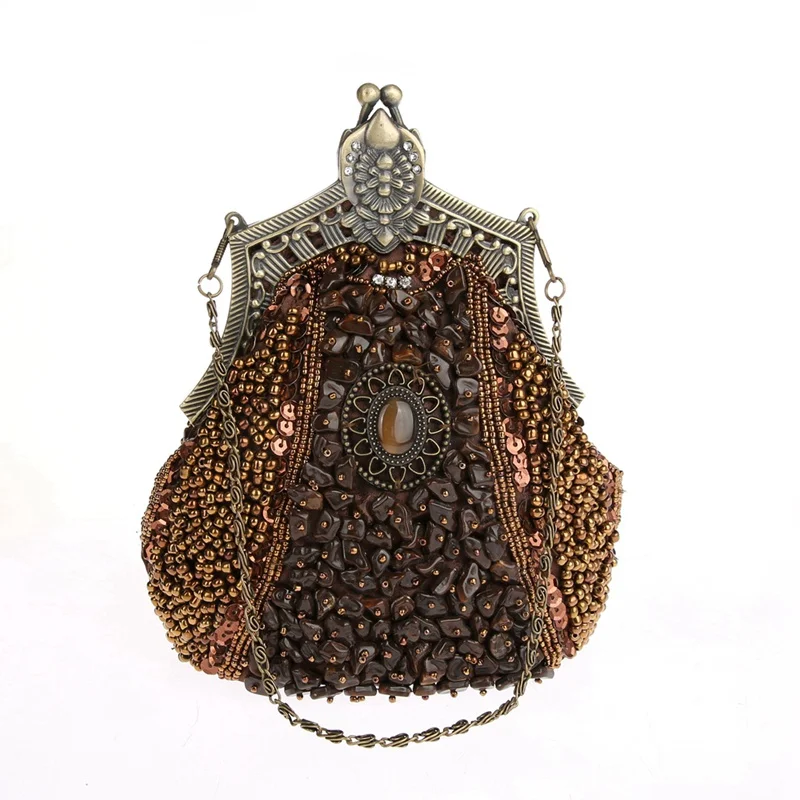 coffee Винтаж Для женщин Стразы Ежедневные клатчи Bling Бисер со стразами вечерние свадебные вечерние сумки в стиле ретро; с маленькой цепочкой; Сумки в комплекте с сумочками; - Цвет: coffee