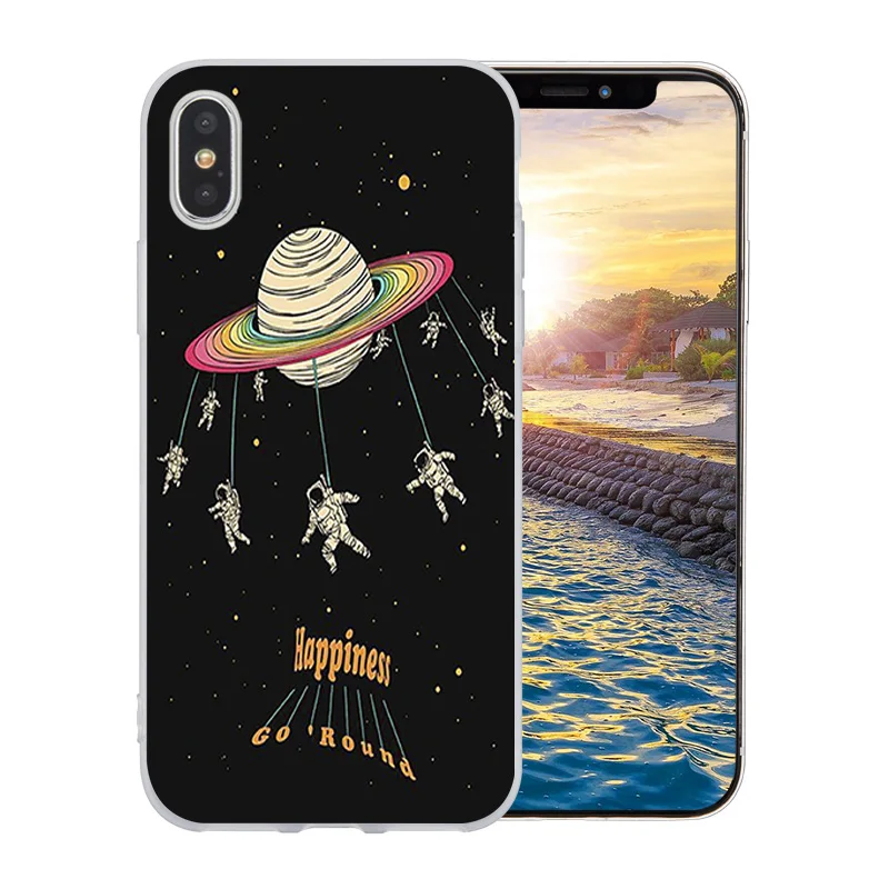 Чехол для телефона Apple iPhone 7/8 Plus X 10 Space Moon Pattern 5C 5S SE 6 6S оболочка мягкая силиконовая