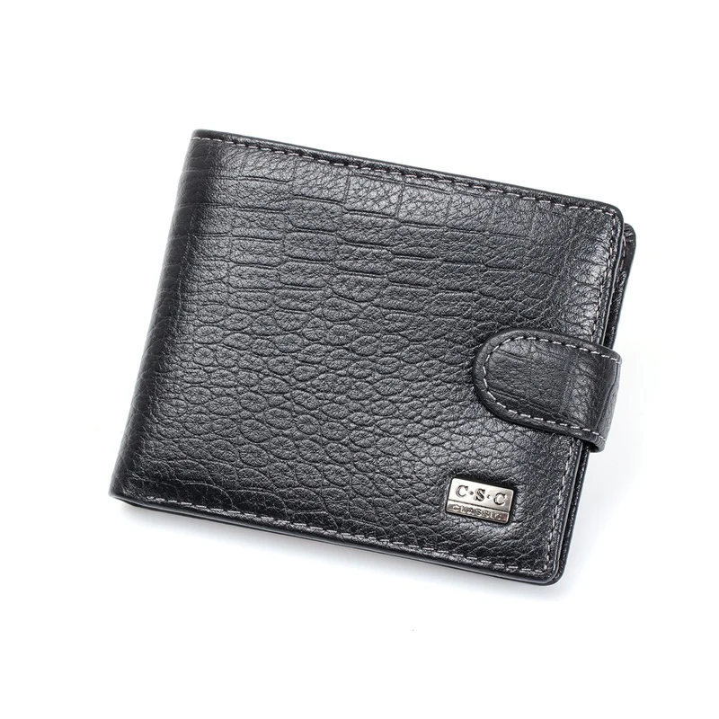 Мужской кошелек черный настоящий подлинный из воловьей кожи двойные бумажники