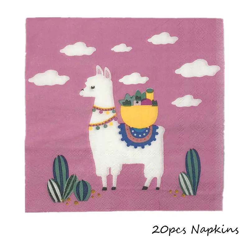 20pcs Napkins-2 Omilut Альпака день рождения часть одноразовая посуда набор Альпака лама одноразовые тарелки/чашки/салфетки кактус вечерние Декор Альпака торт - Цвет: 20pcs Napkins-2