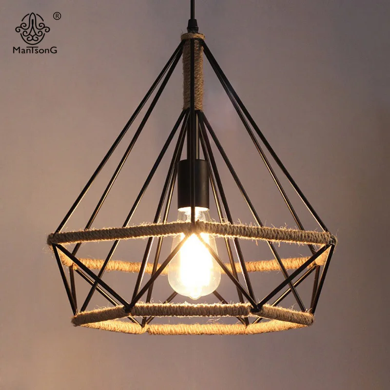 Старинные Лампы Алмаз Дизайн Пеньковая Веревка Железа Клетка Подвесной