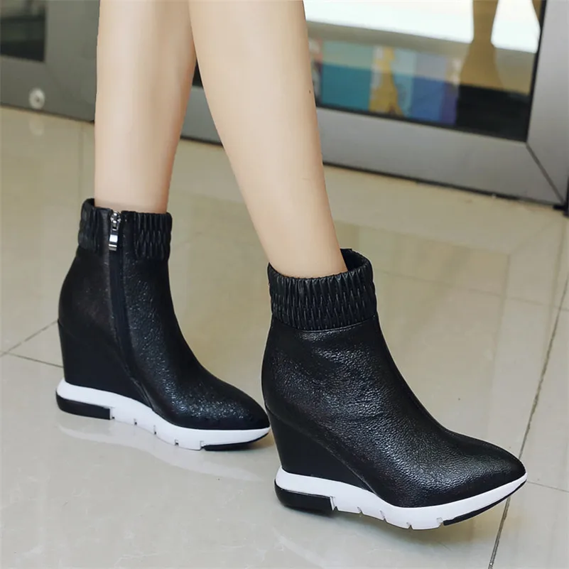 Женские Теплые ботильоны FEDONAS короткие ботинки на танкетке и платформе с молнией