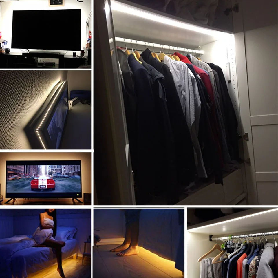 

EeeToo 5V Led Motion Sensor Strip Light Battery Powered Flexible Waterproof 2835 USB Led Diode Tape For Closet Kitchen Bedroom