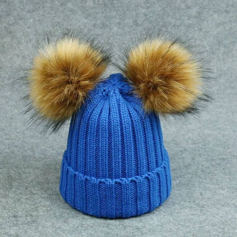 2018 искусственный мех двух пом для зимних Для женщин Шапки маленьких девочек