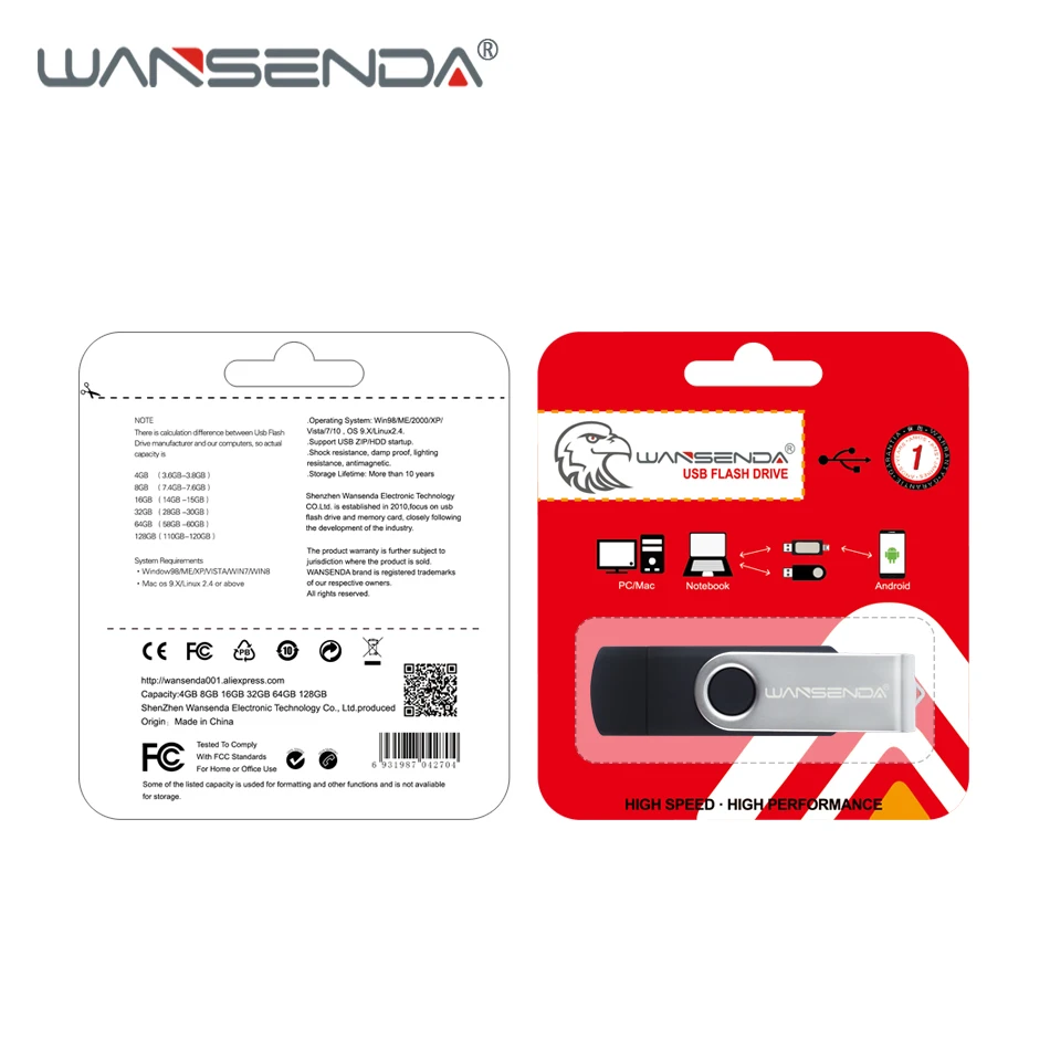 WANSENDA OTG USB флэш накопитель 64 Гб 128 ГБ флеш 32 16 2 0 Внешний usb для Android 8 4 металлический u