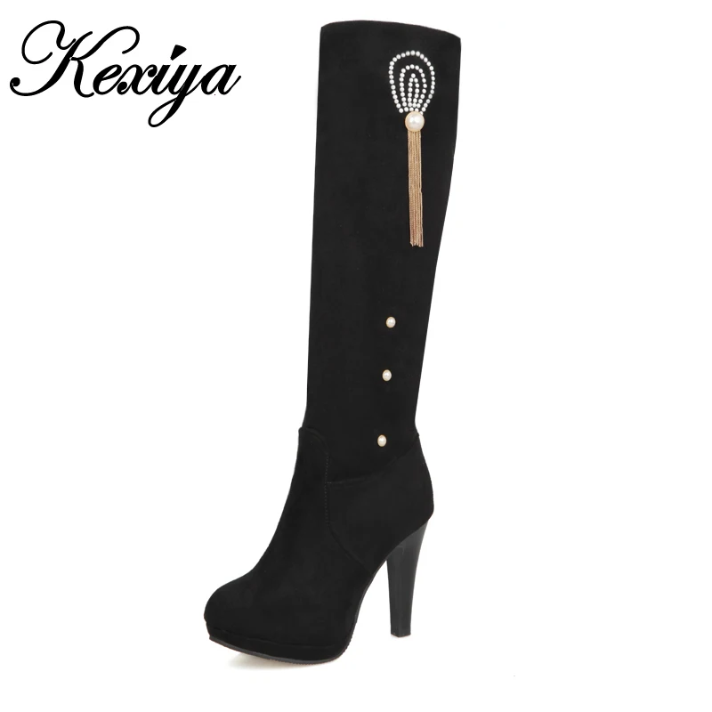 Большие размеры 34 43 модная зимняя женская обувь пикантные сапоги до колена на