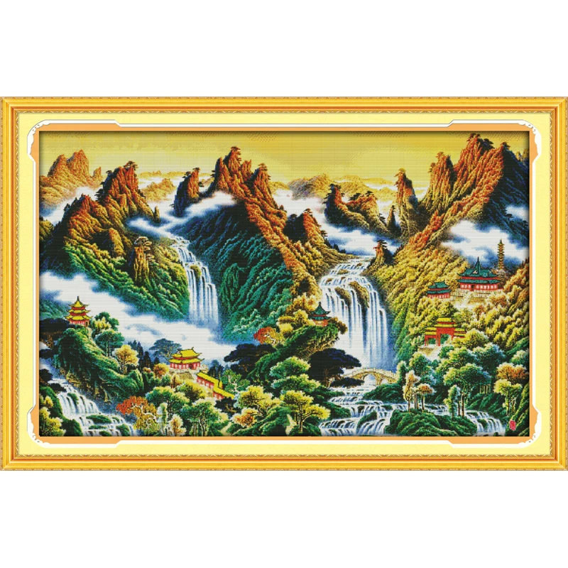 

Everlasting Love Mountain Stream Chinese Cross Stitch Kits Ecological Cotton Stamped DIY 11CT New Year Gift Decorations For Home